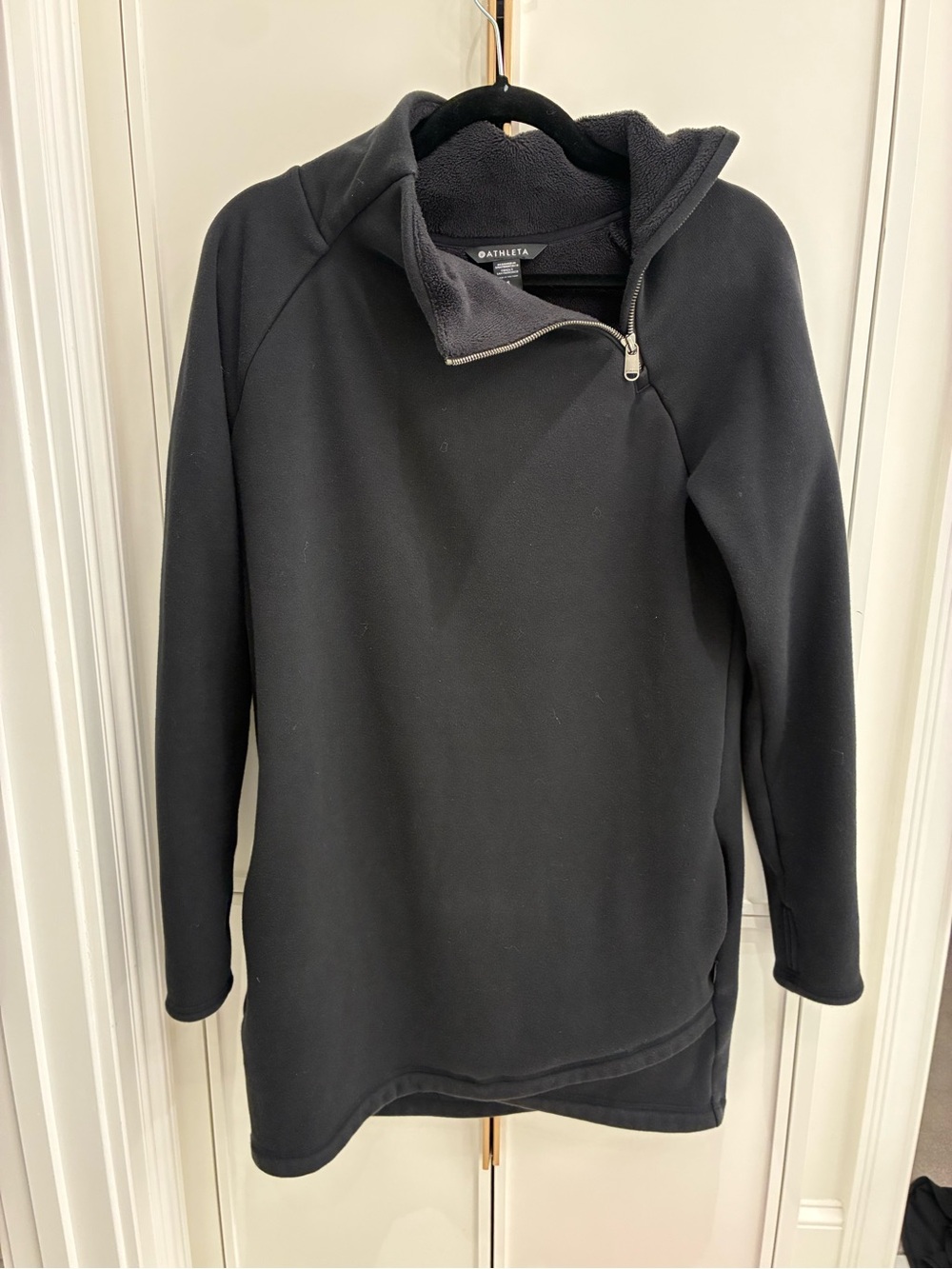 Athleta Black Quarter-Zip Fleece Pullover Dress